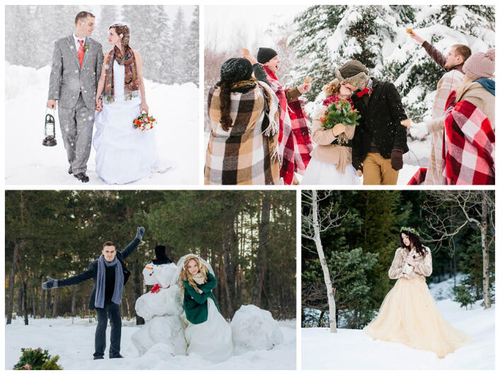 свадебная фотосессия зимой в лесу